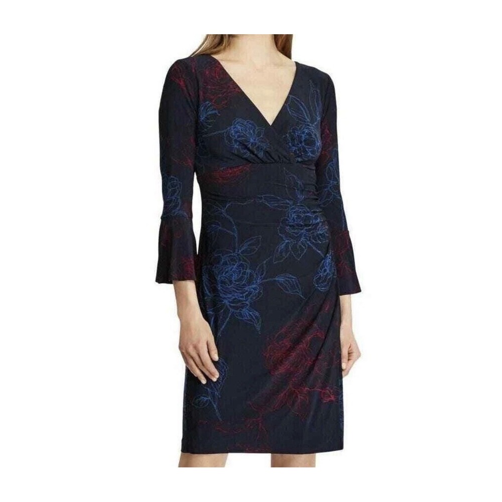 Lauren Ralph Lauren Black Dress with Blue & Maroon Floral Accent - Long Sleeve - Picture 2 of 13